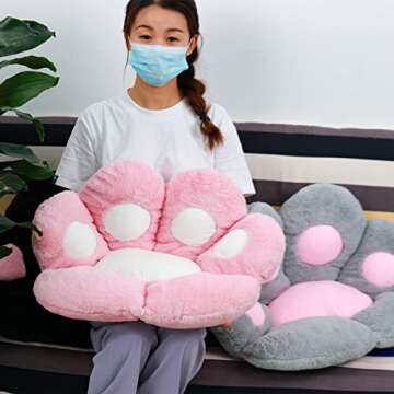 MUDILUN Cat Paw Cushion Lazy Sofa Office Chair Seat Cushion Cute Gaming Comfortable Building and Soft Floor Cushion Pillow Gift for Girl(White,23.6*20.5in)
