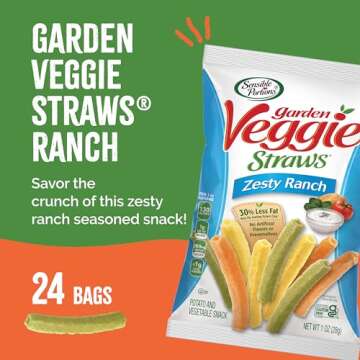 Sensible Portions Garden Veggie Snacks - Veggie Straws, Snack Size, Zesty Ranch, 1 Oz (Pack of 24)