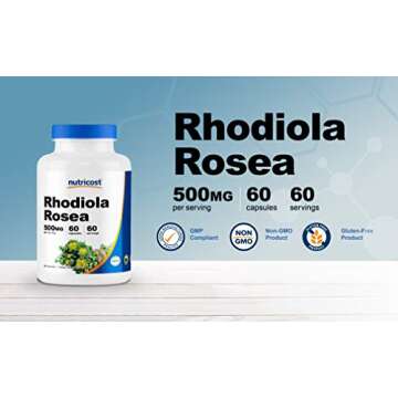 Nutricost Rhodiola Rosea 500mg, 60 Vegetarian Capsules - Gluten Free and Non-GMO Rhodiola Rosea Supplement