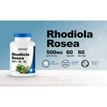 Nutricost Rhodiola Rosea 500mg, 60 Vegetarian Capsules - Gluten Free and Non-GMO Rhodiola Rosea Supplement