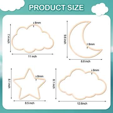 4 Pieces Boho Nursery Cloud Star Wall Decor Wooden Baby Room Moon Rattan Wall Decor Wooden Rainbow f...