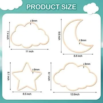 4 Pieces Boho Nursery Cloud Star Wall Decor Set - Wooden Baby Room Decoration