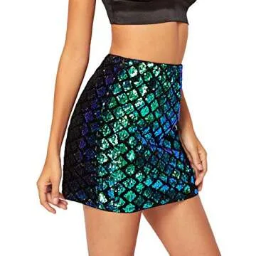 Verdusa Women's Above Knee Sequin Sparkle Mini Skirt Green S