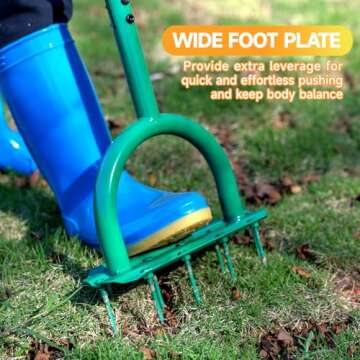 Lawn Aerator Spikes Aerating Tool, Manual Yard Aerator Tools with 15 Soil Spikes, T-Handle, Wide Foo...