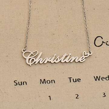 HUAN XUN Name Necklace with Heart Silver Letter Pendant Gifts Custom Name Necklace for Womens Summer