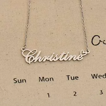 HUAN XUN Name Necklace with Heart Silver Letter Pendant Gifts Custom Name Necklace for Womens Summer