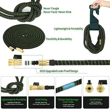 Durable 50 FT Expandable Garden Hose with Brass Connectors