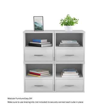 Lavish Home End Stackable Contemporary Minimalist Modular Cube Accent Table with Drawer for Bedroom, Living Room or Office, 16.25 x 15.75 x 15.75 in, Black