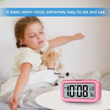 Peakeep Night Light Alarm Clock Battery Operated with Indoor Temperature, Desk Digital Clock for Kid...