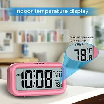 Peakeep Night Light Alarm Clock Battery Operated with Indoor Temperature, Desk Digital Clock for Kids Girls Bedrooms (Pink)