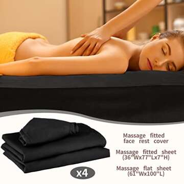 Oudain 4 Sets 3 Piece Soft Microfiber Massage Table Sheets Set Bulk Includes Massage Flat Sheet and Fitted Sheet and Massage Face Rest Cover(Black)