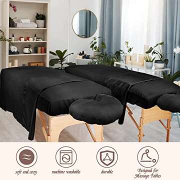 Oudain 4 Sets 3 Piece Soft Microfiber Massage Table Sheets Set Bulk Includes Massage Flat Sheet and Fitted Sheet and Massage Face Rest Cover(Black)