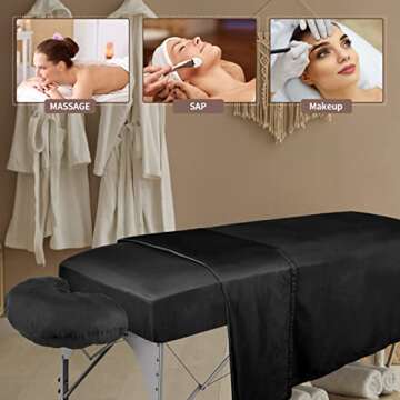 Oudain 4 Sets 3 Piece Soft Microfiber Massage Table Sheets Set Bulk Includes Massage Flat Sheet and Fitted Sheet and Massage Face Rest Cover(Black)