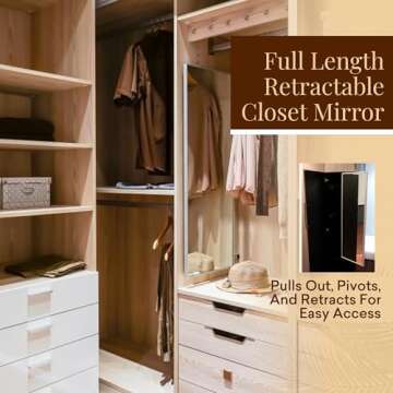 Qline Retractable Full-Length Mirror with Ball Bearing Slides, Full Body Pivoting Hideaway Mirror fo...