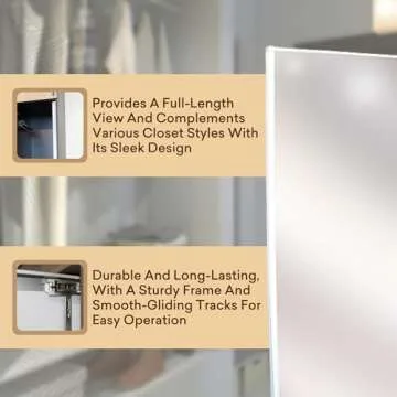 Qline Retractable Full-Length Mirror with Ball Bearing Slides, Full Body Pivoting Hideaway Mirror for Closet Systems, Film Protected, Easy Pull-Out and Retract Design, New Packaging, 15 1/4" x 47 1/4"