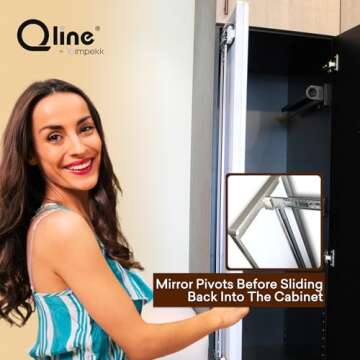 Qline Retractable Full-Length Mirror with Ball Bearing Slides, Full Body Pivoting Hideaway Mirror for Closet Systems, Film Protected, Easy Pull-Out and Retract Design, New Packaging, 15 1/4" x 47 1/4"