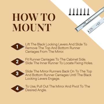 Qline Retractable Full-Length Mirror with Ball Bearing Slides, Full Body Pivoting Hideaway Mirror for Closet Systems, Film Protected, Easy Pull-Out and Retract Design, New Packaging, 15 1/4" x 47 1/4"
