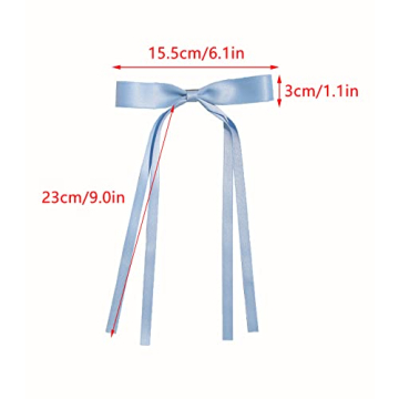 4pcs Hair Accessories for Women, Tassel Ribbon Bowknot Long Hair Barrettes with Long Tail, Solid Claw Clips with Bow (White Light Blue)