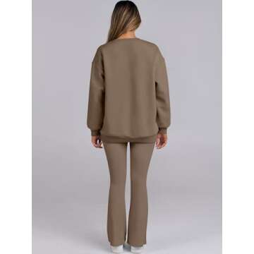 ANRABESS Women 2 Piece Sweatsuits Lounge Set Oversized Fleece Crewneck Sweatshirts Flare Pants 2024 Fall Outfits Clothes Brown Medium