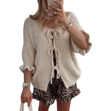 TIQOJE Women's Tie Front Cardigan for Effortless Style