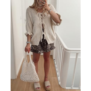 TIQOJE Women's Tie Front Cardigan for Effortless Style