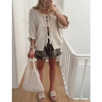 TIQOJE Women's Tie Front Cardigan for Effortless Style