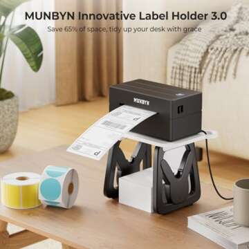 MUNBYN Label Holder for Rolls and Fanfold Labels, Thermal Sticker Holder for Desktop Thermal Printer...