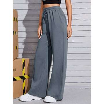 Floerns Women's Causal Drawstring High Waist Baggy Straight Wide Leg Sweatpants with Pockets Dark Grey M