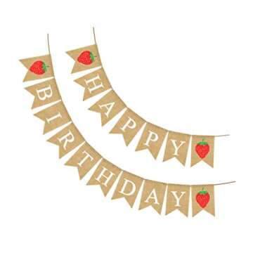 Holibanna Happy Birthday Burlap Banner Jute Flag Garlands Swallowtail Bunting Banner Hessian Decoration