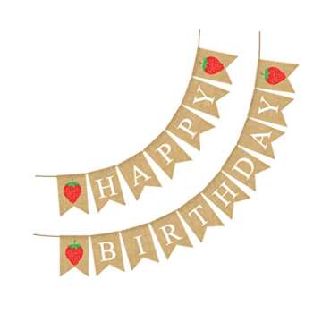 Holibanna Happy Birthday Burlap Banner Jute Flag Garlands Swallowtail Bunting Banner Hessian Decoration