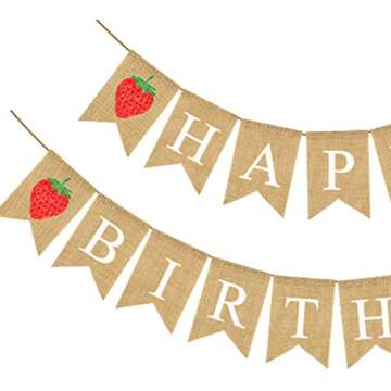 Holibanna Happy Birthday Burlap Banner Jute Flag Garlands Swallowtail Bunting Banner Hessian Decoration