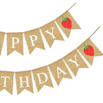 Holibanna Happy Birthday Burlap Banner Jute Flag Garlands Swallowtail Bunting Banner Hessian Decoration
