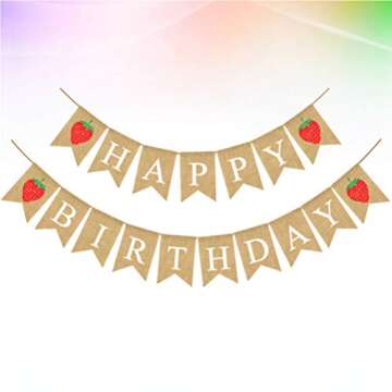 Holibanna Happy Birthday Burlap Banner Jute Flag Garlands Swallowtail Bunting Banner Hessian Decoration