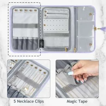 MATEIN Jewelry Organizer for Travel, Womens PU Leather Large Jewerly Holder with Tassel, Travel Necklace Earring Ring Bracelet Storage Case, Purple