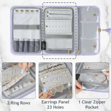 MATEIN Jewelry Organizer for Travel, Womens PU Leather Large Jewerly Holder with Tassel, Travel Necklace Earring Ring Bracelet Storage Case, Purple