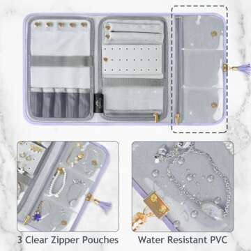 MATEIN Jewelry Organizer for Travel, Womens PU Leather Large Jewerly Holder with Tassel, Travel Necklace Earring Ring Bracelet Storage Case, Purple