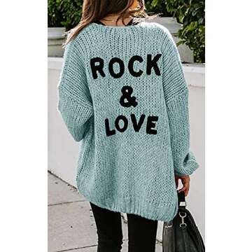 PRETTYGARDEN Women’s Solid Color Long Sleeve Cardigan Casual Soft Knit Sweaters Draped Open Front Cardigan Sweaters Coats (Blue, Small)