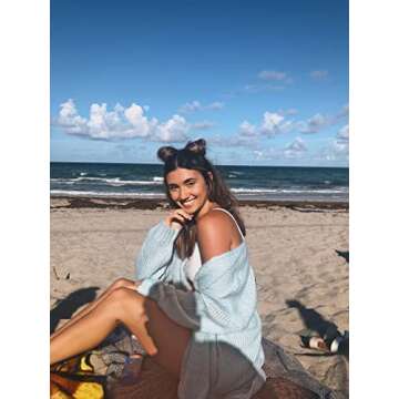 PRETTYGARDEN Women’s Solid Color Long Sleeve Cardigan Casual Soft Knit Sweaters Draped Open Front Cardigan Sweaters Coats (Blue, Small)