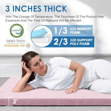 KingChii CertiPUR-US Memory Foam Camping Mattress, Portable Roll Up Travel Car Camping Mattress Slee...