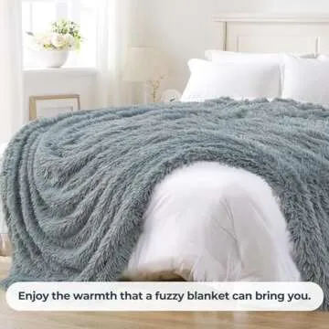 Reversible Soft Fluffy Faux Fur Blanket Queen Size 80x90 Inches, Decorative Solid Plush Fuzzy Cozy Comfy Microfiber Fleece Furry Shaggy Thick Warm Blanket for Couch Sofa Bed, Grayish Blue