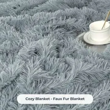 Reversible Soft Fluffy Faux Fur Blanket Queen Size 80x90 Inches, Decorative Solid Plush Fuzzy Cozy Comfy Microfiber Fleece Furry Shaggy Thick Warm Blanket for Couch Sofa Bed, Grayish Blue