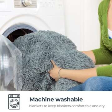 Reversible Soft Fluffy Faux Fur Blanket Queen Size 80x90 Inches, Decorative Solid Plush Fuzzy Cozy Comfy Microfiber Fleece Furry Shaggy Thick Warm Blanket for Couch Sofa Bed, Grayish Blue