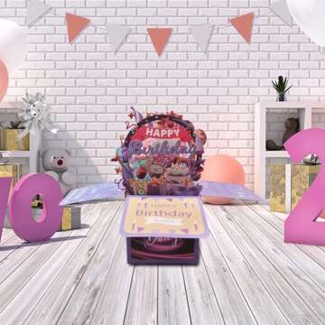 Happy Birthday Pop Up Card,Funny Sweet 3D Birthday Gift Box with Envelopes,Unique Handmade Foldable Celebration Cards for Adults,Daughter,Son,Mom,Dad,Friend(Blue)