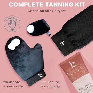 Self Tanner Kit - USA Made with Organic & Natural Ingredients, Tanning Lotion with Glove & Exfoliating Mitt, Non Toxic Gradual Tan Lotion, Sunless Tanner for Fake Tan, Streak Free & No Orange Tones