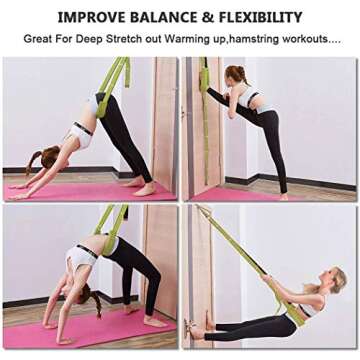 Yoga Strap for Stretching, Leg Stretcher Pilates Equipment for Home Gym, Back Bend Assist Trainer Waist Flexibility Workout Bands for Physical Therapy Ballet Dance Splits Gymnastics (Green)