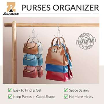 ZEDODIER Purse Hanger Organizer for Closet, Hanging Bag Holder, Keeping Purses Visible and in Good C...