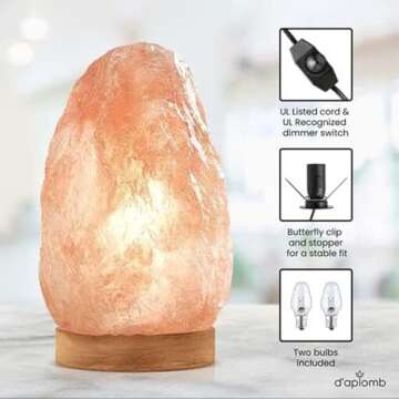 d'aplomb 100% Authentic Natural Himalayan Salt Lamp; Valentine’s Day Gift, Large Hand Carved Natural Chunk Pink Crystal Rock Salt from Himalayan Mountains; Dimmer Cord; 12 lbs