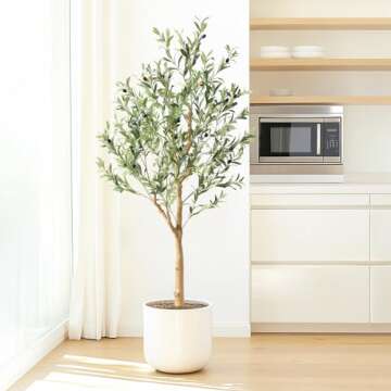 Nafresh Tall Faux Olive Tree，5Ft(60in) Realistic Texture Potted Silk Artificial Olive Tree， Fake Olive Trees Indoor Outdoor for Home Office Living Room Bedroom Foyer Porch Decor.