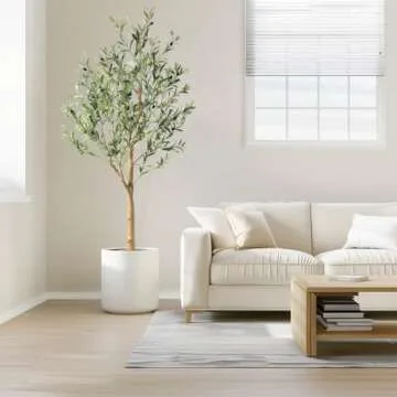 Nafresh Tall Faux Olive Tree，5Ft(60in) Realistic Texture Potted Silk Artificial Olive Tree， Fake Olive Trees Indoor Outdoor for Home Office Living Room Bedroom Foyer Porch Decor.