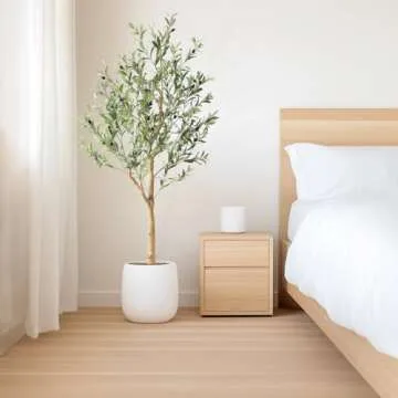 Nafresh Tall Faux Olive Tree，5Ft(60in) Realistic Texture Potted Silk Artificial Olive Tree， Fake Olive Trees Indoor Outdoor for Home Office Living Room Bedroom Foyer Porch Decor.